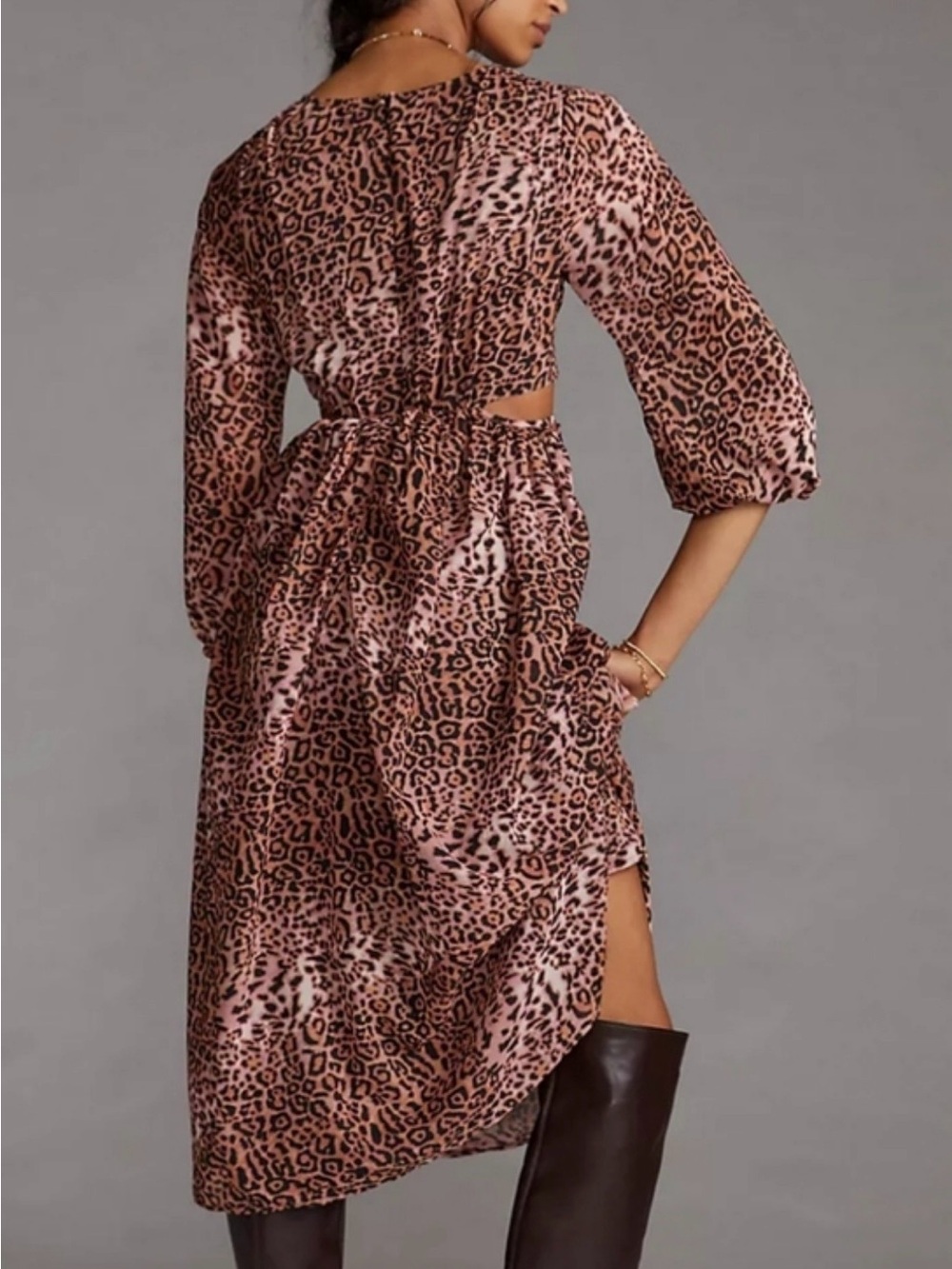 Anthropologie Ranna Gill Pink Leopard-Print Twist-Front Dress NWT - Picture 7 of 7